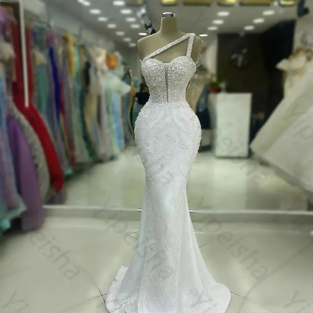 One Shoulder Backless Sequin Mermaid Evening Gown With Beading