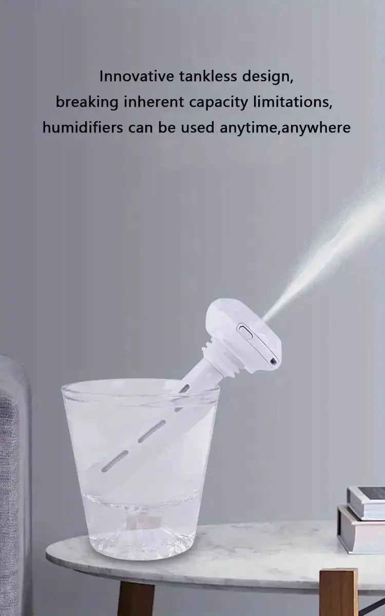 Super Quiet Portable Mist Humidifier Adjustable Length for Office Bedroom Car Travel No Water Bottle Needed Enhances Air