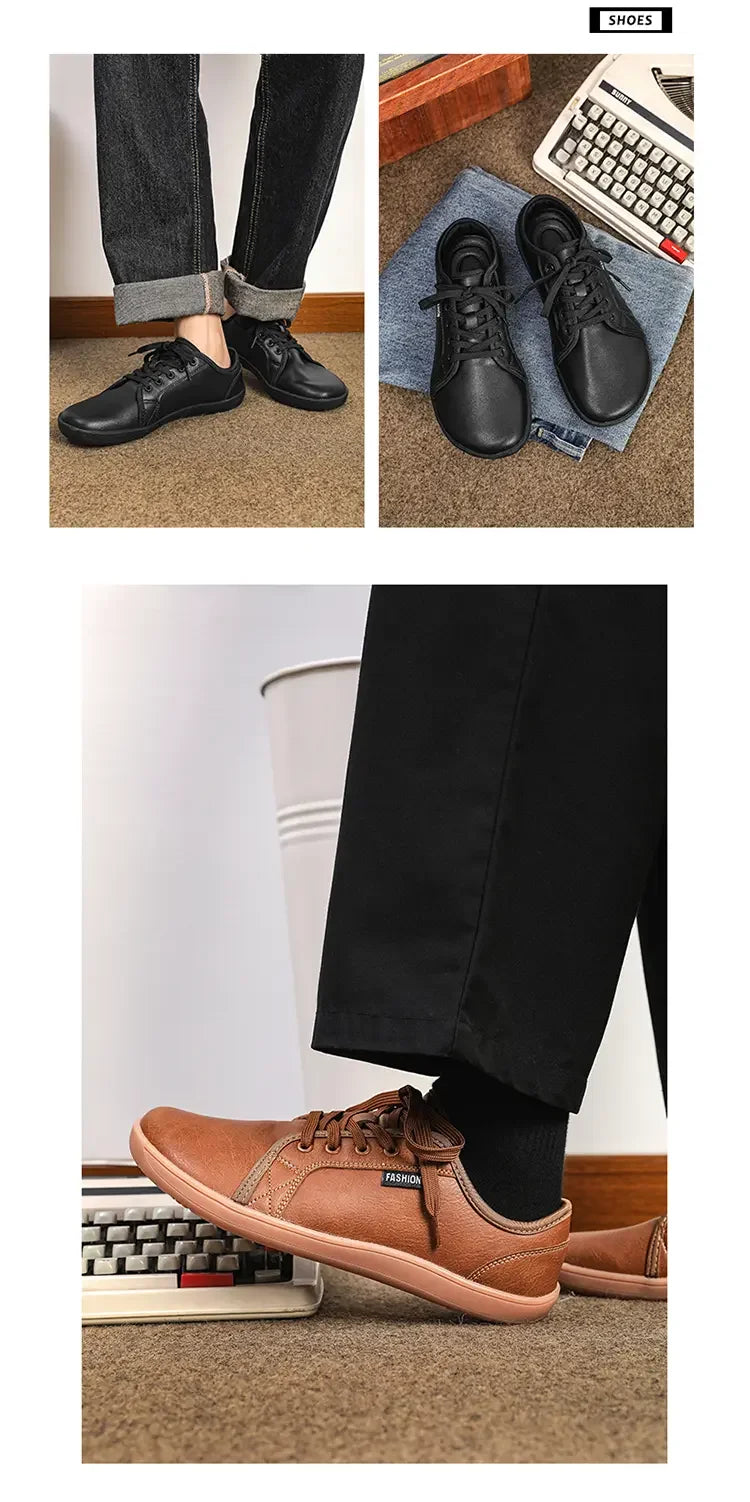 Wide version barefoot shoes by Simples Market; black and brown sneakers with soft sole for men and women, 3 pairs shown