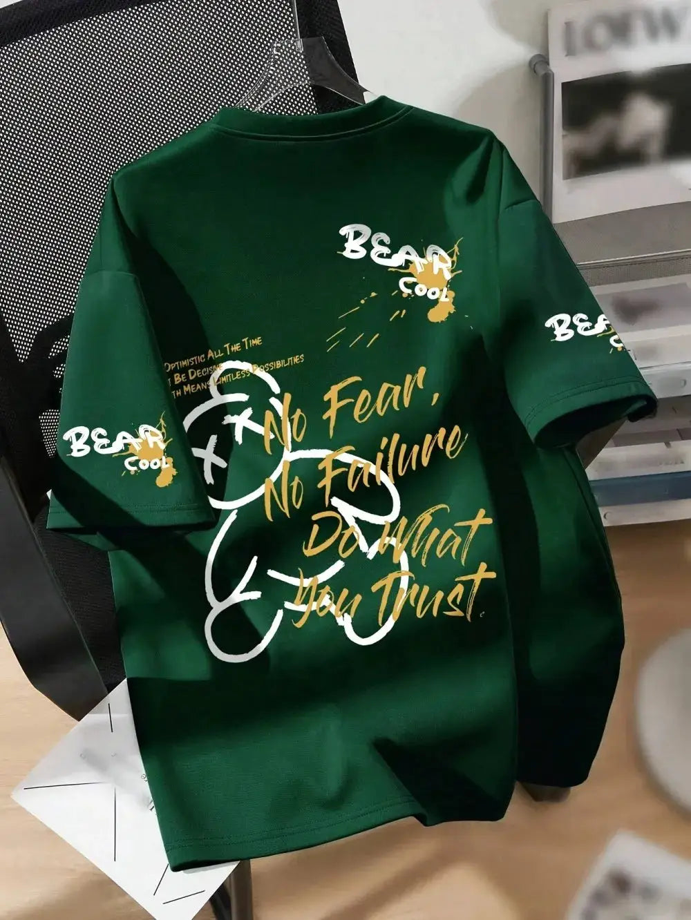 Men's Breathable Round Neck T Shirt With Cartoon Bear Print For Summer Casual Wear Gift For Friends