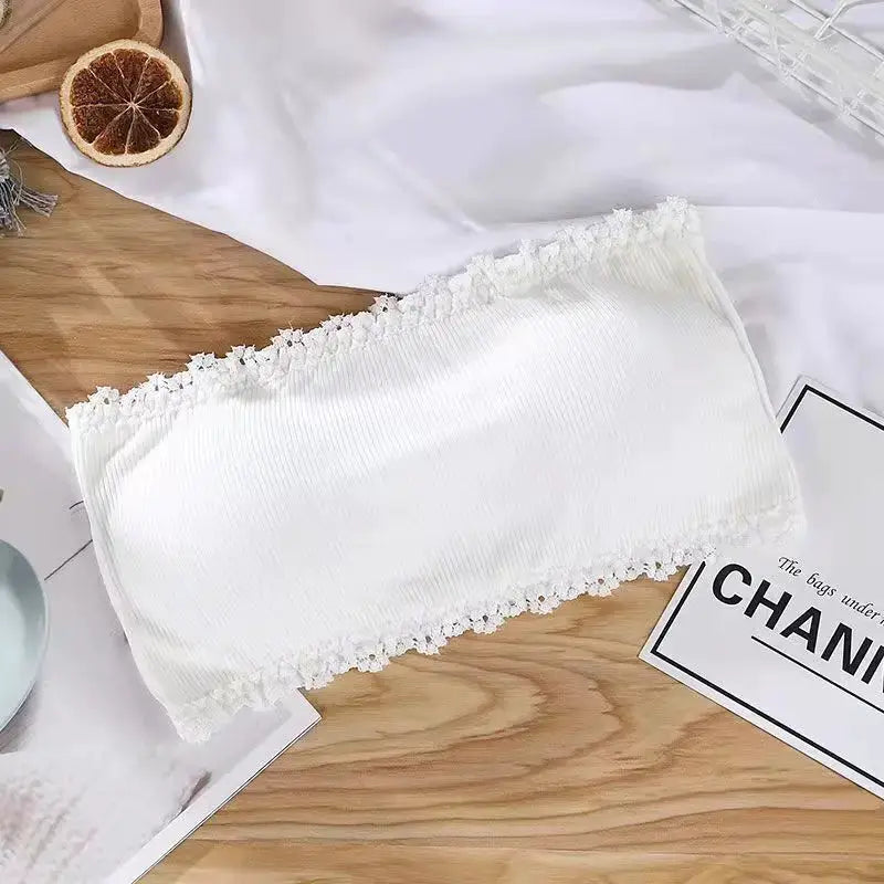 Simples Market white strapless lace-trim bra, seamless bandeau style
