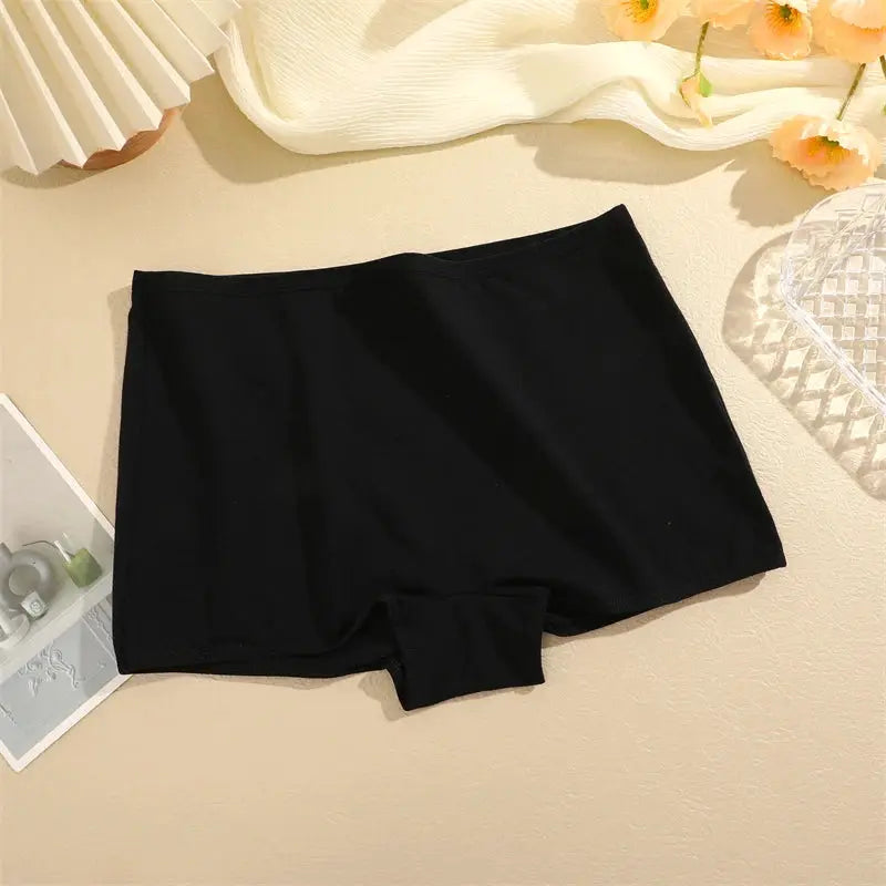 Women's cotton seamless sports boxers underwear, black solid color, XS-XL by Simples Market