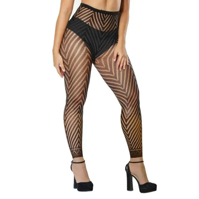 VogueWear See Through Nylon Fishnet Ankle Tights For Women With Striped Base Layer Pantyhose For Parties