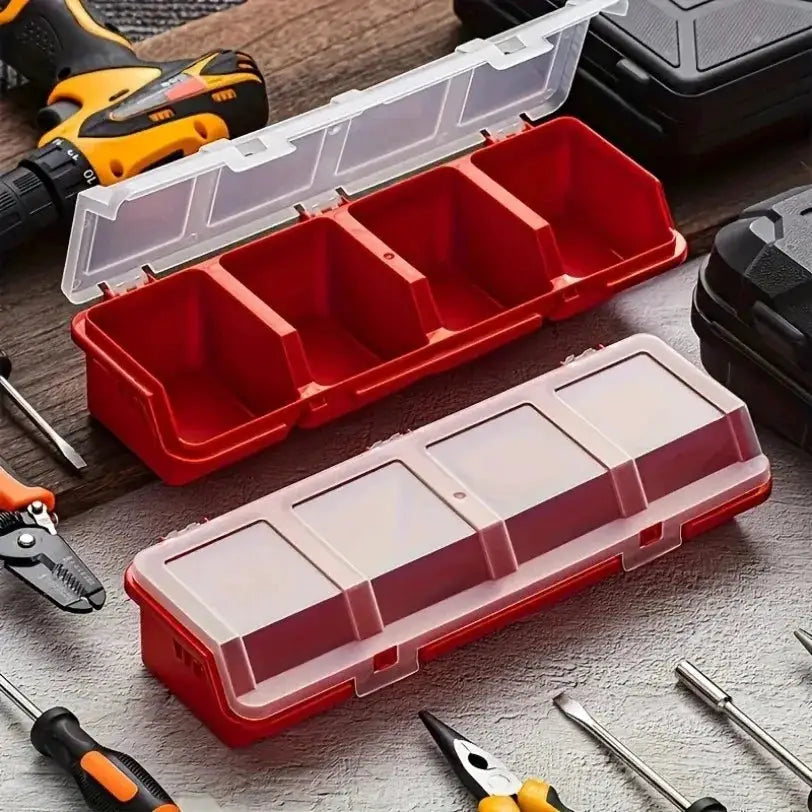 Simples Market 2-pack multi-compartment plastic organizer box for screws and small parts, red with clear lids