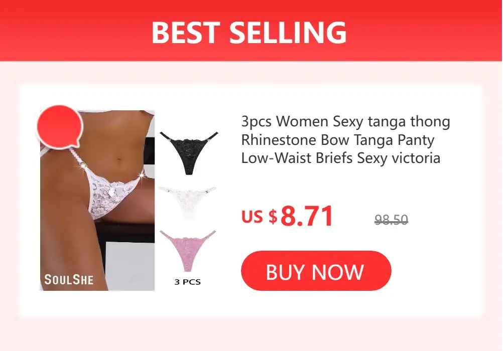SouLSHe 3pc rhinestone bow lace thong underwear set for women in black, white, and pink (low-waist).