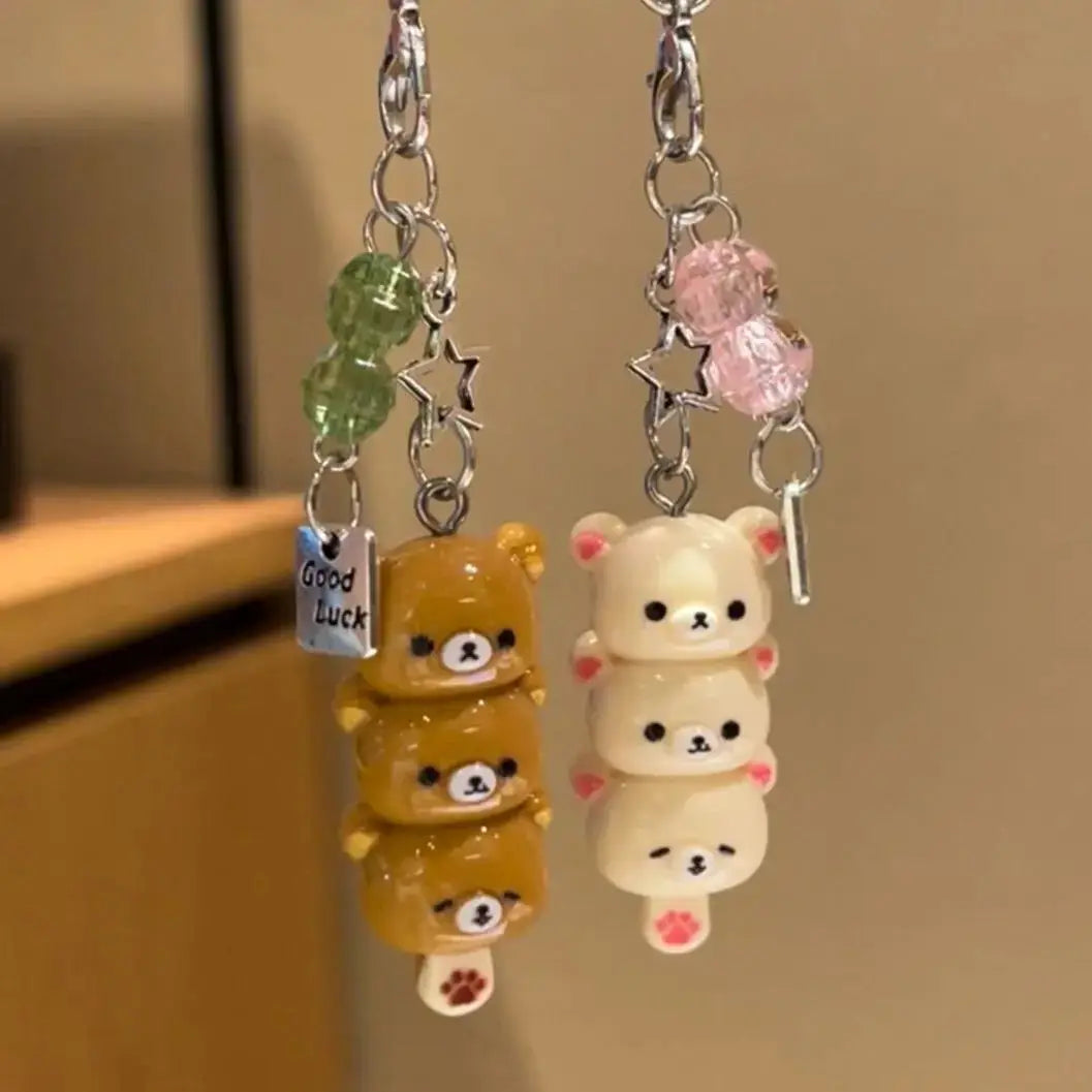 Cute Bear Phone Charms Pendant Kawaii Anime Keychain For Keys School Bag iPhone 17 Pro Max AirPods Korea Y2K Accessories