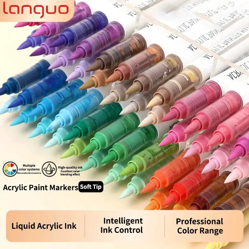 Languo 9-color acrylic paint marker set with soft-tip pens for art, graffiti, and notebook drawing