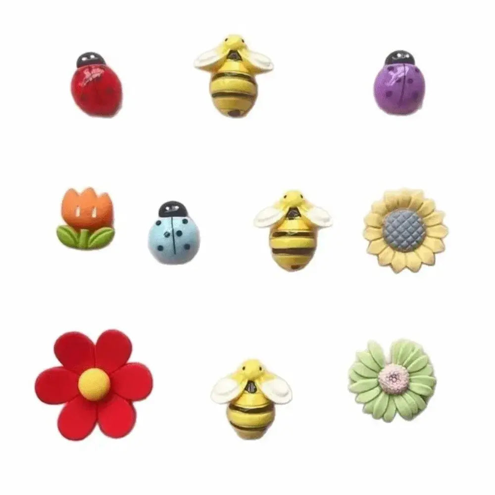 10pcs colorful refrigerator magnets set with bee, ladybug, and flower shapes for kitchen decor