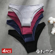 4-piece seamless cotton low-rise panties for women in grey, maroon, navy, and black