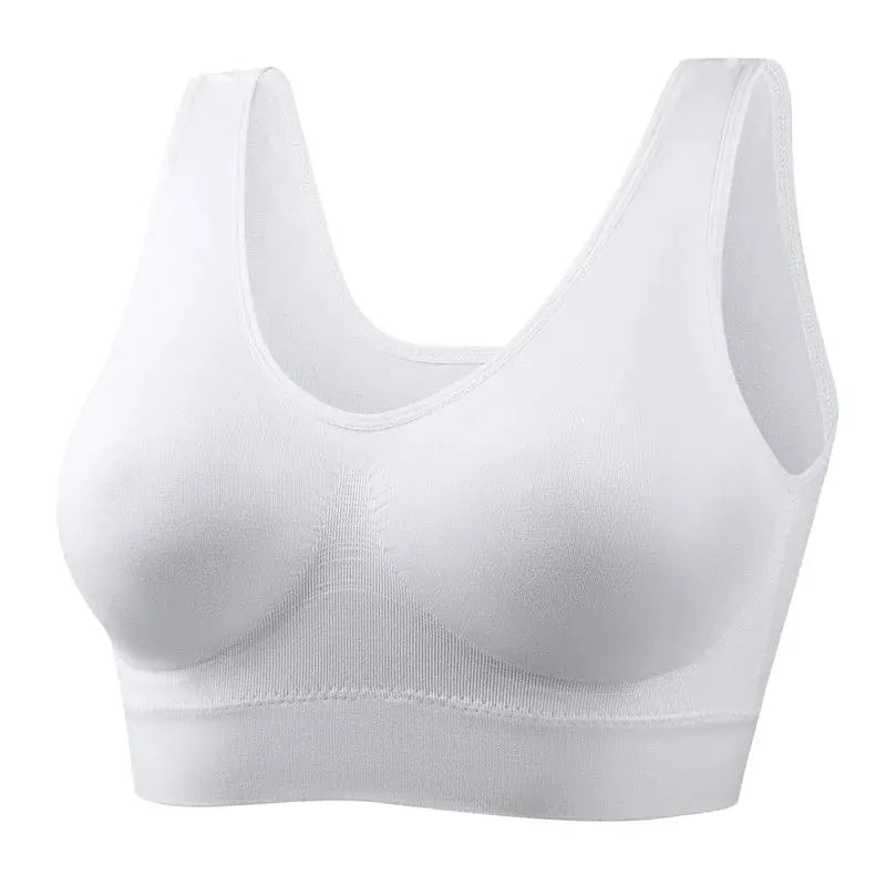 Sports bra white wireless seamless double-layer cups by Simples Market for yoga and gym