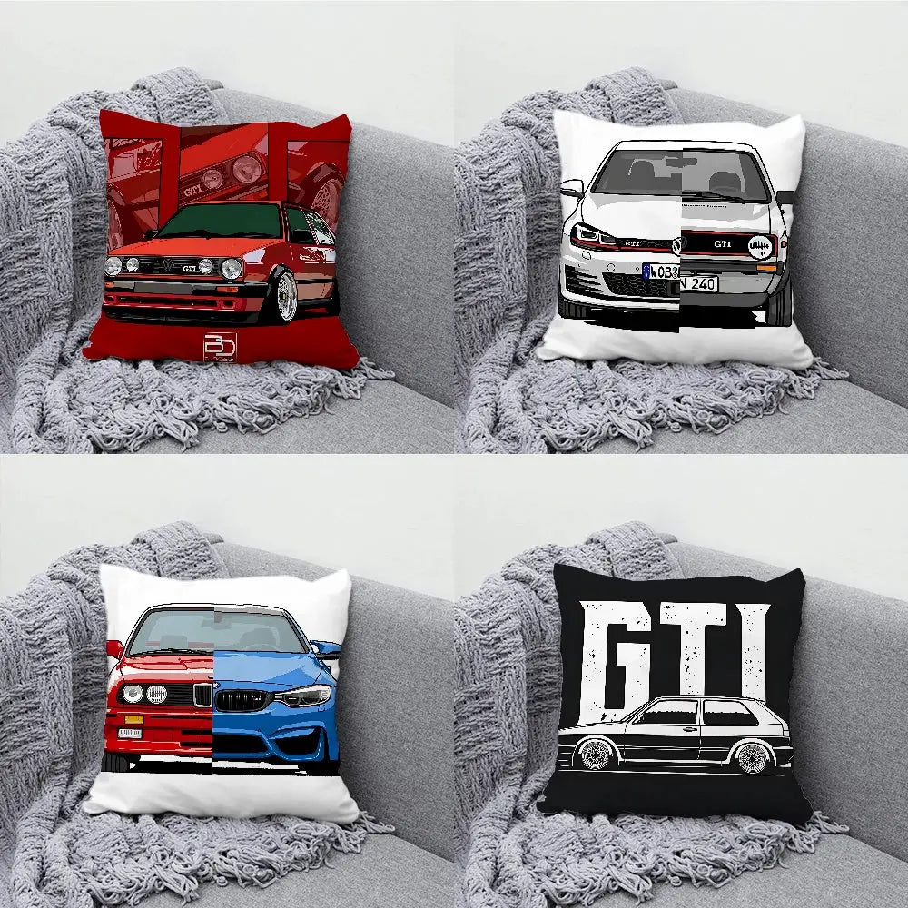 G-Golf G-GTI car pillow case set with red, white, blue and black designs by Simples Market for farmhouse sofa decor