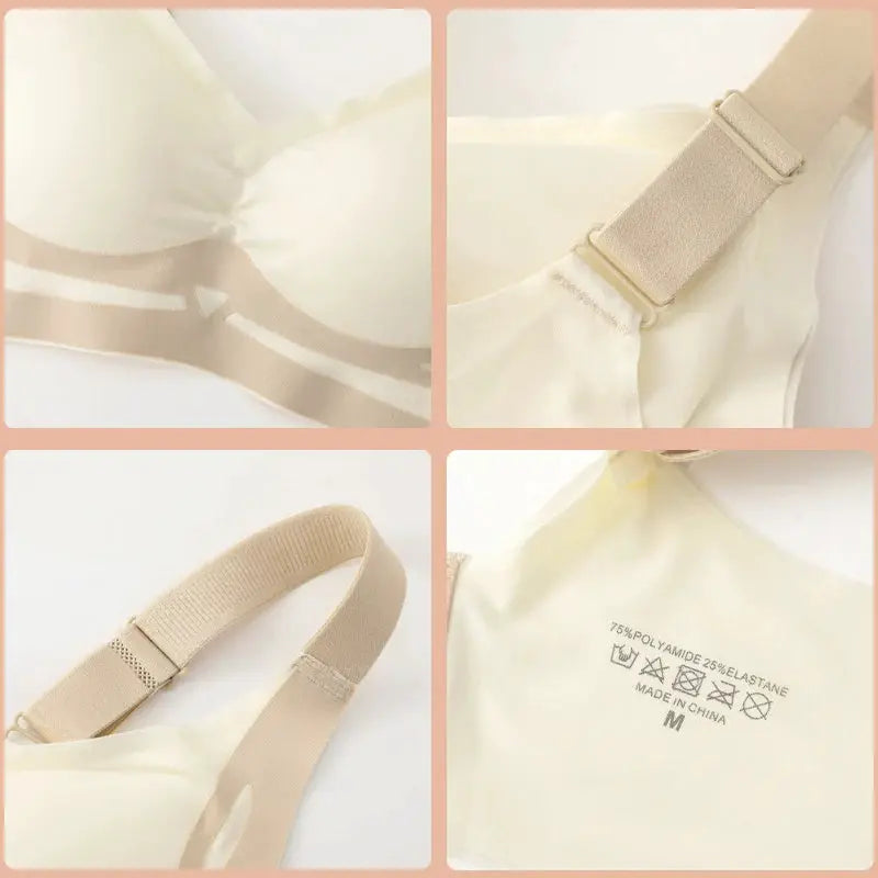 Nude seamless push-up bra with beige adjustable strap and soft breathable fabric