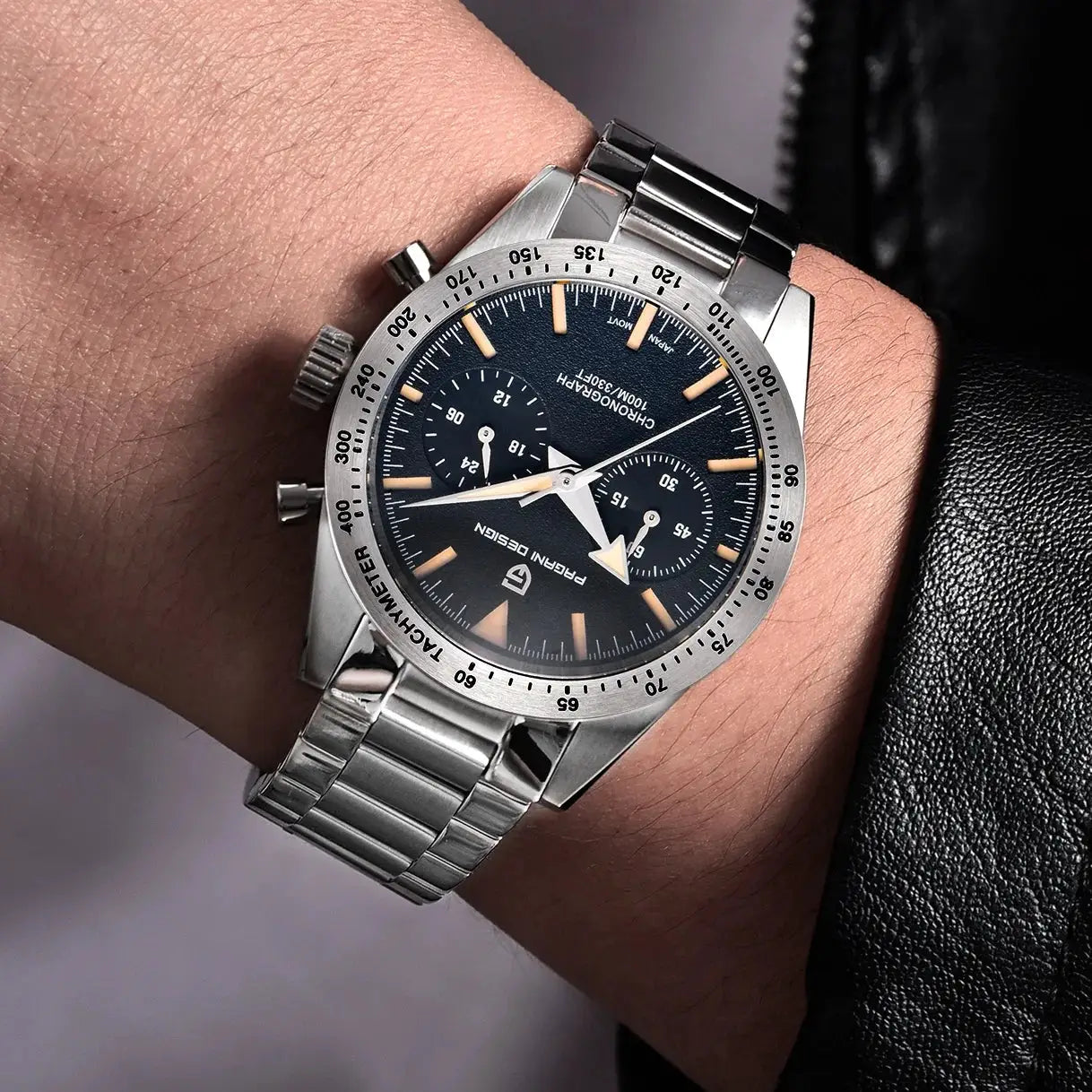 Pagani Design men's chronograph watch, stainless steel case and bracelet, blue dial