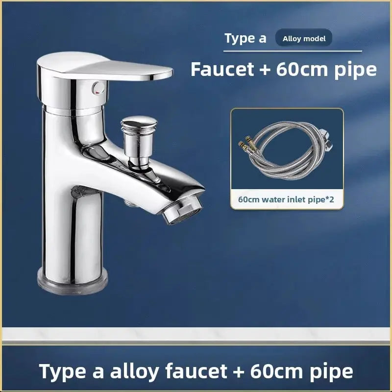 Bathroom faucet Simples Market, chrome alloy single-hole basin faucet with pair of 60cm inlet pipes