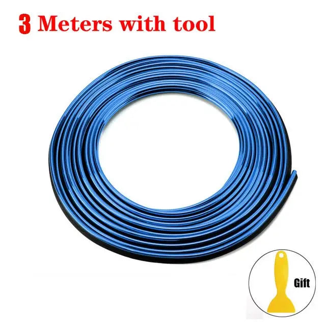Blue flexible car moulding strip coil with tool, 3 meters, interior auto trim, gift included.