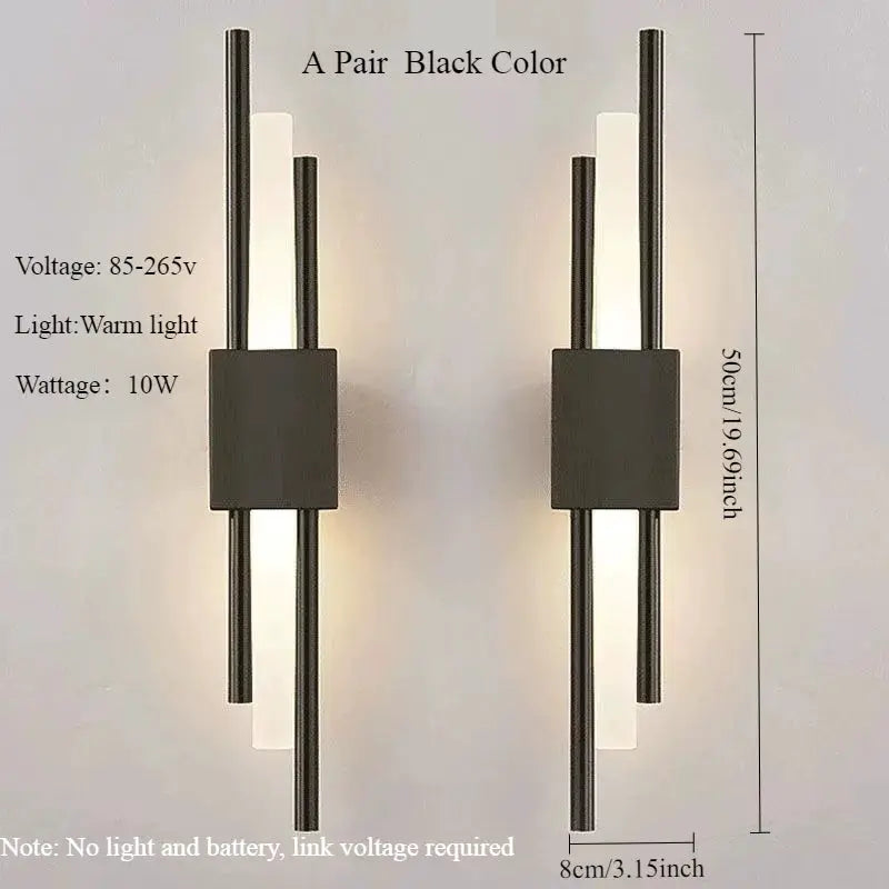 Nordic black LED wall lamp pair by Simples Market, 10W warm light for bedroom or living room.