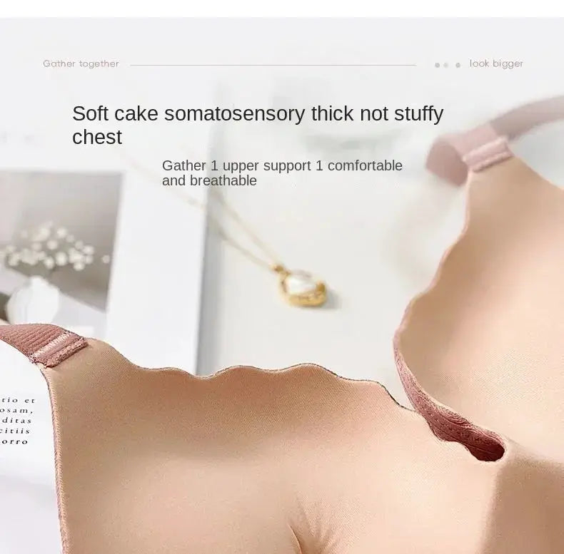 Simples Market push-up bra for small chests, nude beige, 6cm thick padding, wireless lift.