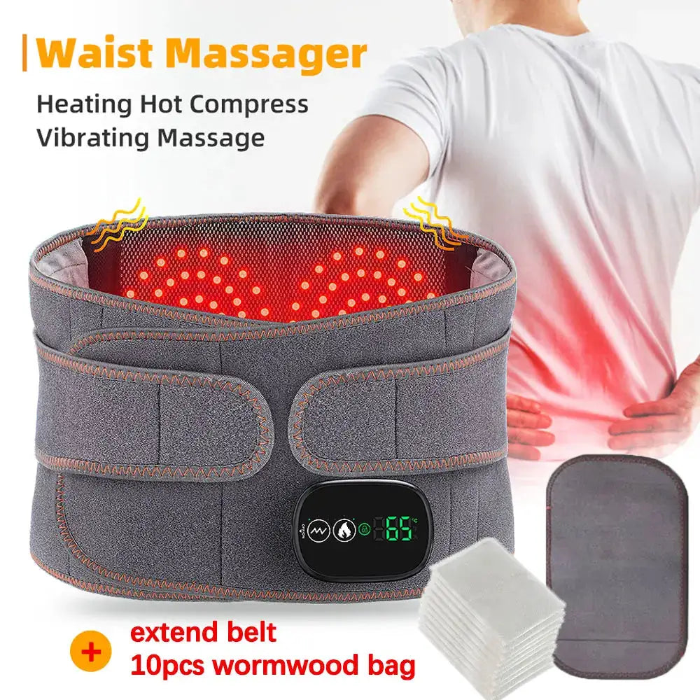 Simples Market waist massager belt with heating and vibration; gray belt; digital control panel; 10 wormwood bags