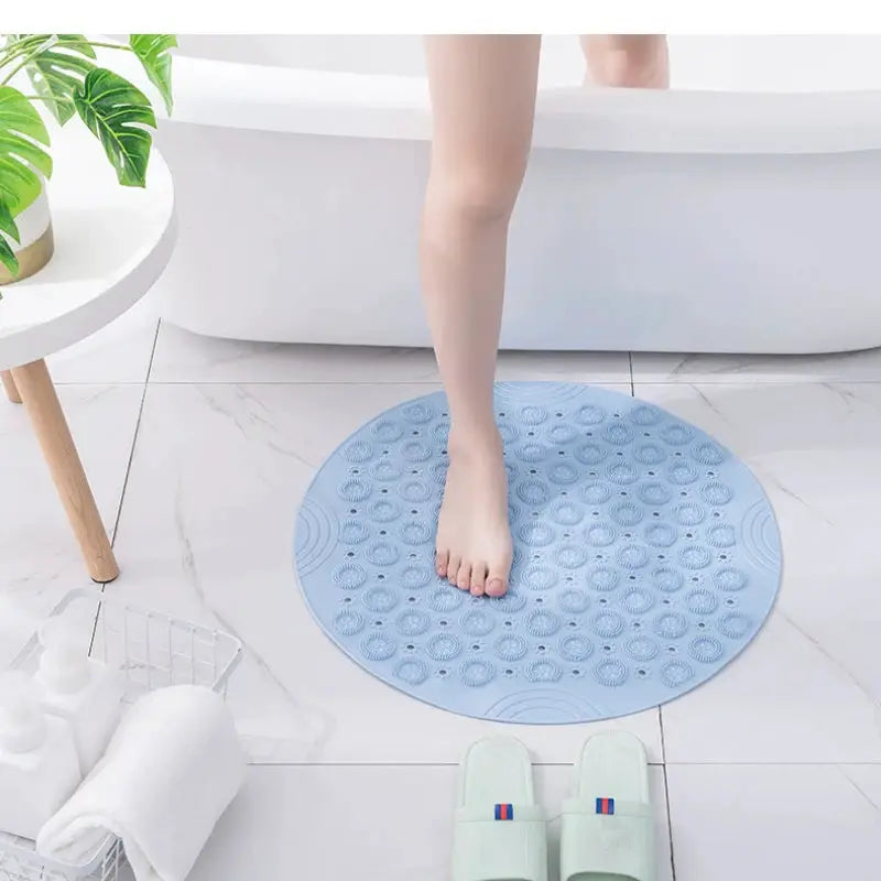 Round PVC Bath Mat With Drain Hole For Non Slip Safety Silicone Backing And Foot Massage Surface