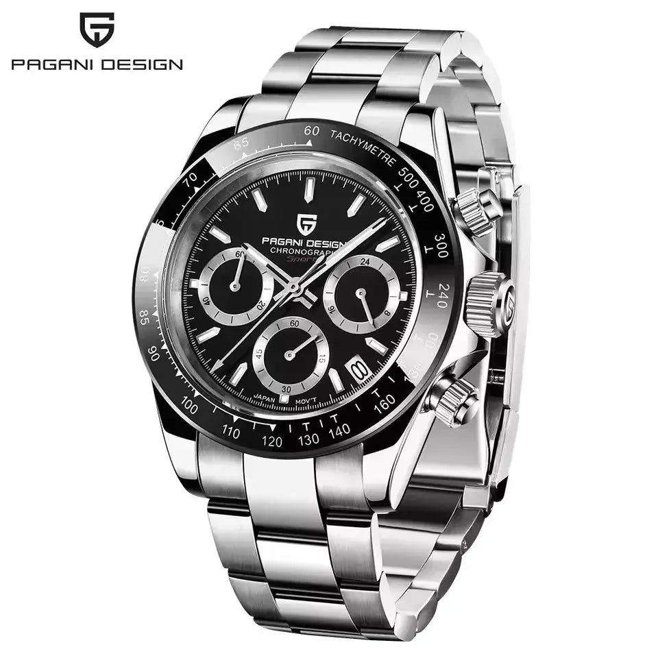 Pagani Design V2 40mm Classic Business Quartz Watch with Multi Time Zone Chronograph Sapphire Crystal for Men