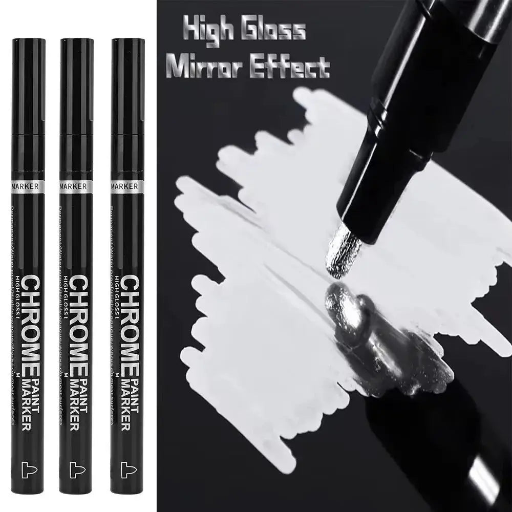 Simples Market chrome paint markers, set of 3, 2mm nib, metallic gold/silver for rock, ceramic and glass