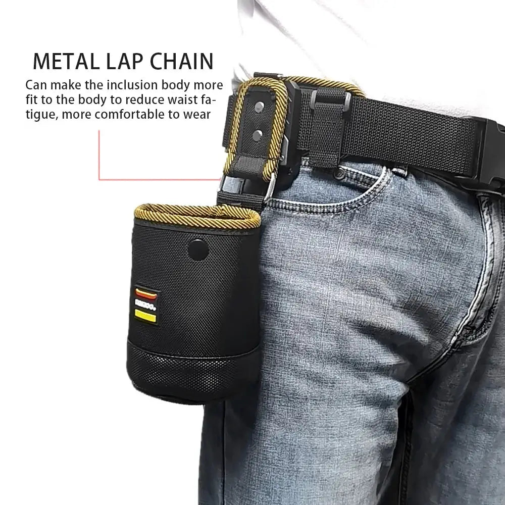 Tool pouch belt-mount, black 1680D fabric with yellow rope trim, rotatable quick-hanging design
