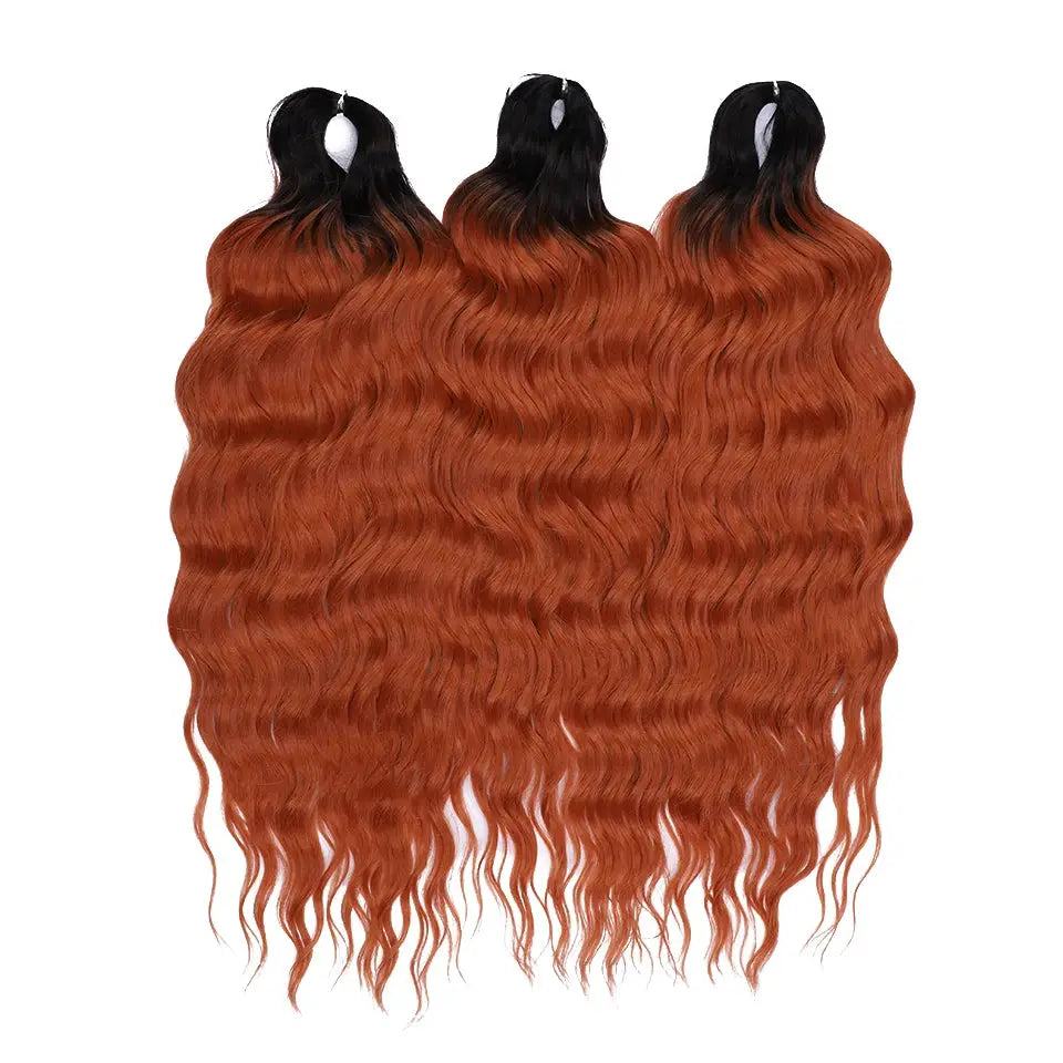 Anna 24in synthetic water-wave braiding hair extensions, ombre blonde deep wave afro curl, 3-pack