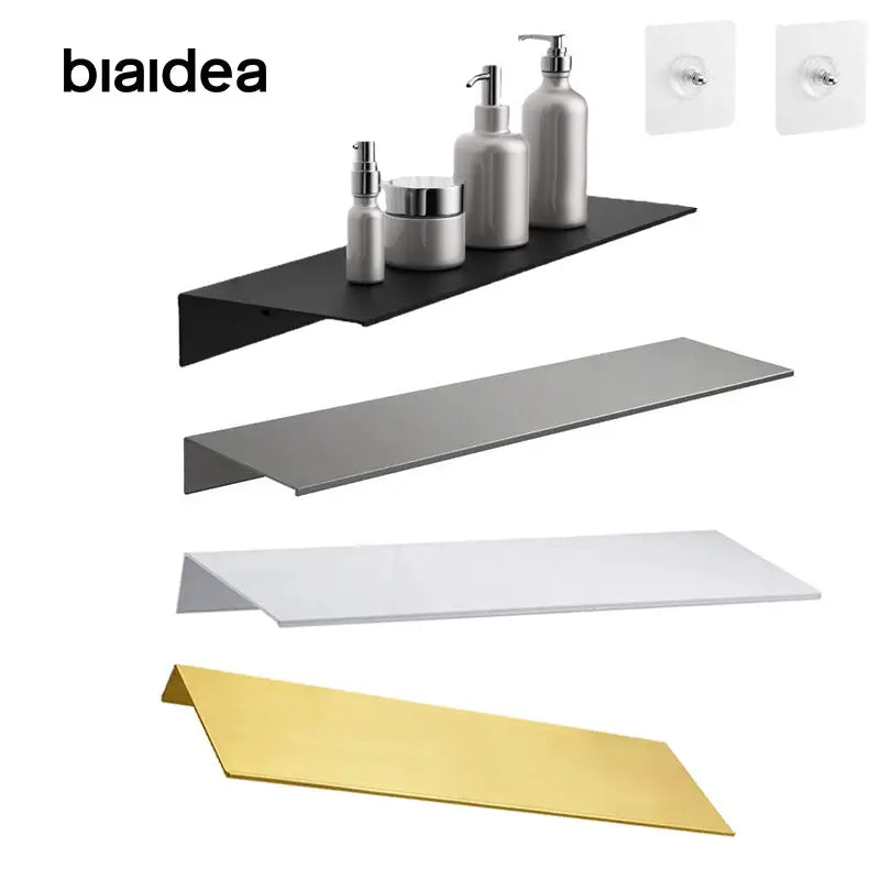 Floating bathroom shelves set of 4 wall-mounted ledges in black, gray, white, and gold