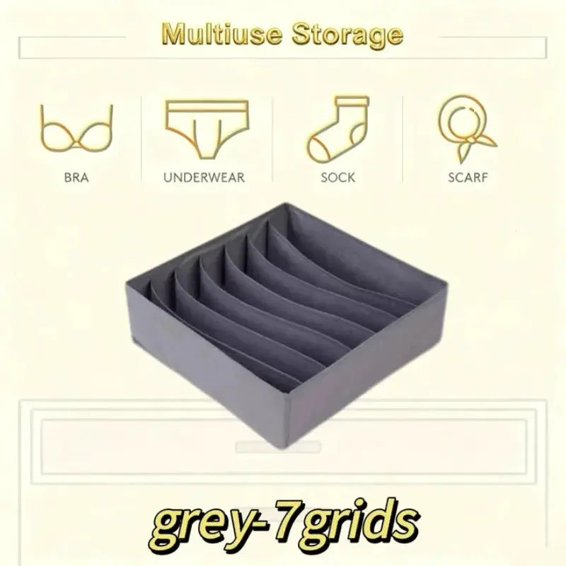 Grey 7-grid drawer organizer for underwear, bras and socks