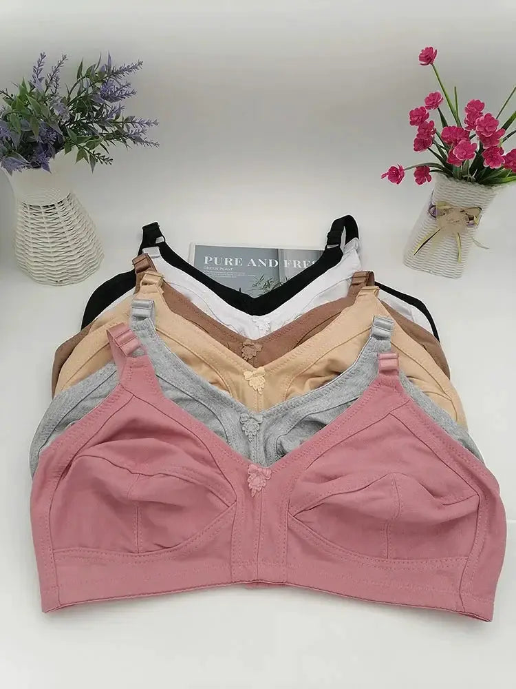 Five-pack plus-size non-padded push-up bras in pink, gray, beige, brown, and black