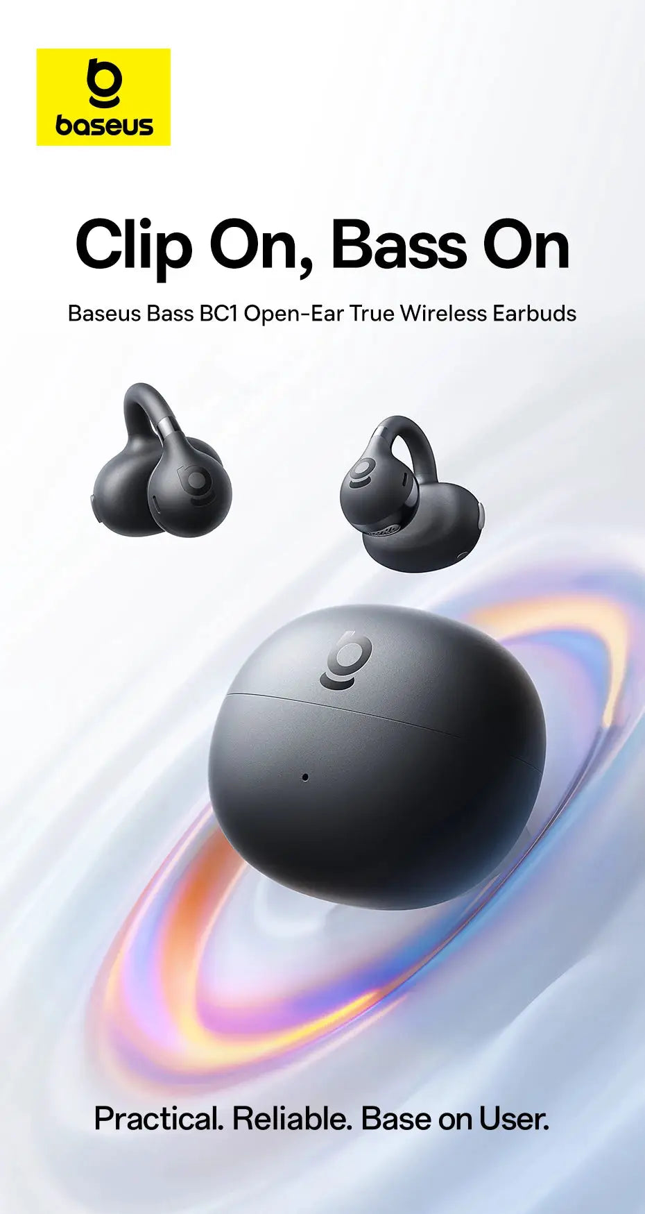 Baseus BC1 open-ear true wireless earbuds with charging case, black (2 earbuds)