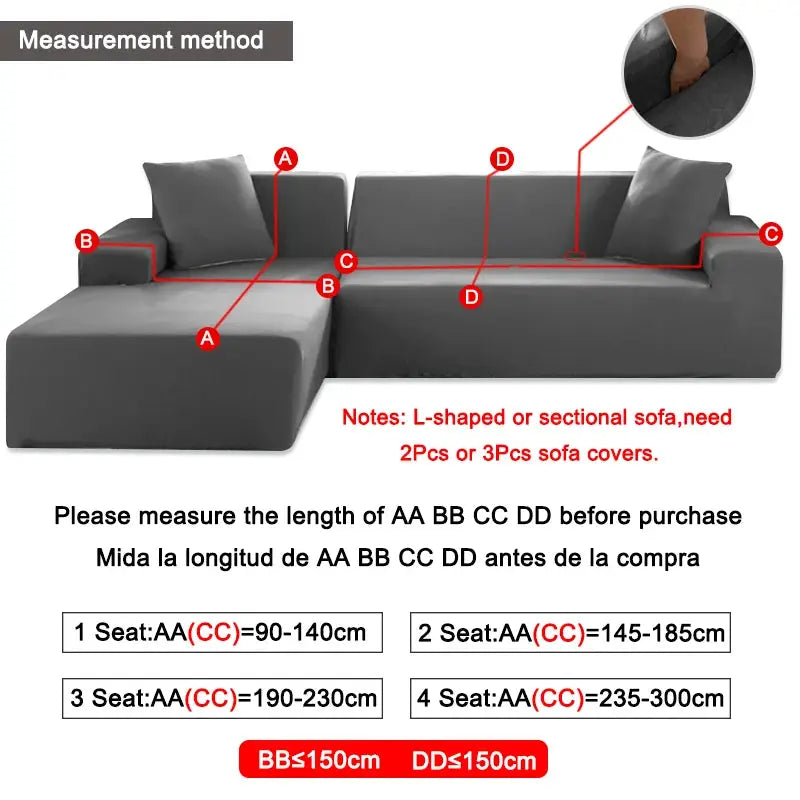Jacquard sofa cover for L-shaped corner sofas, gray elastic thick fabric; fits 1–5 seater.