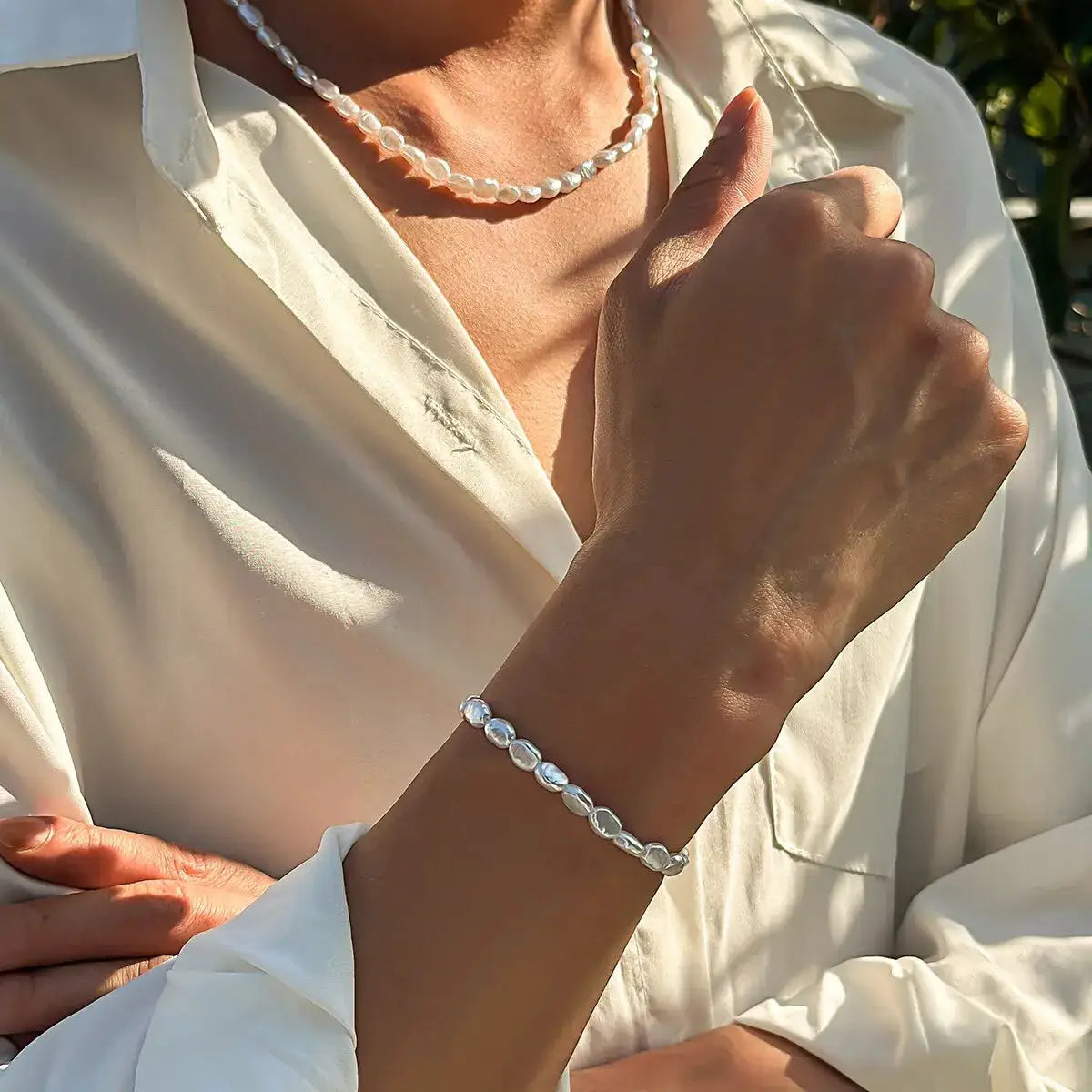 Boho Handmade Imitation Pearl Necklace And Bracelet Set For Men Unisex Vintage Clavicle Chain Steampunk Style