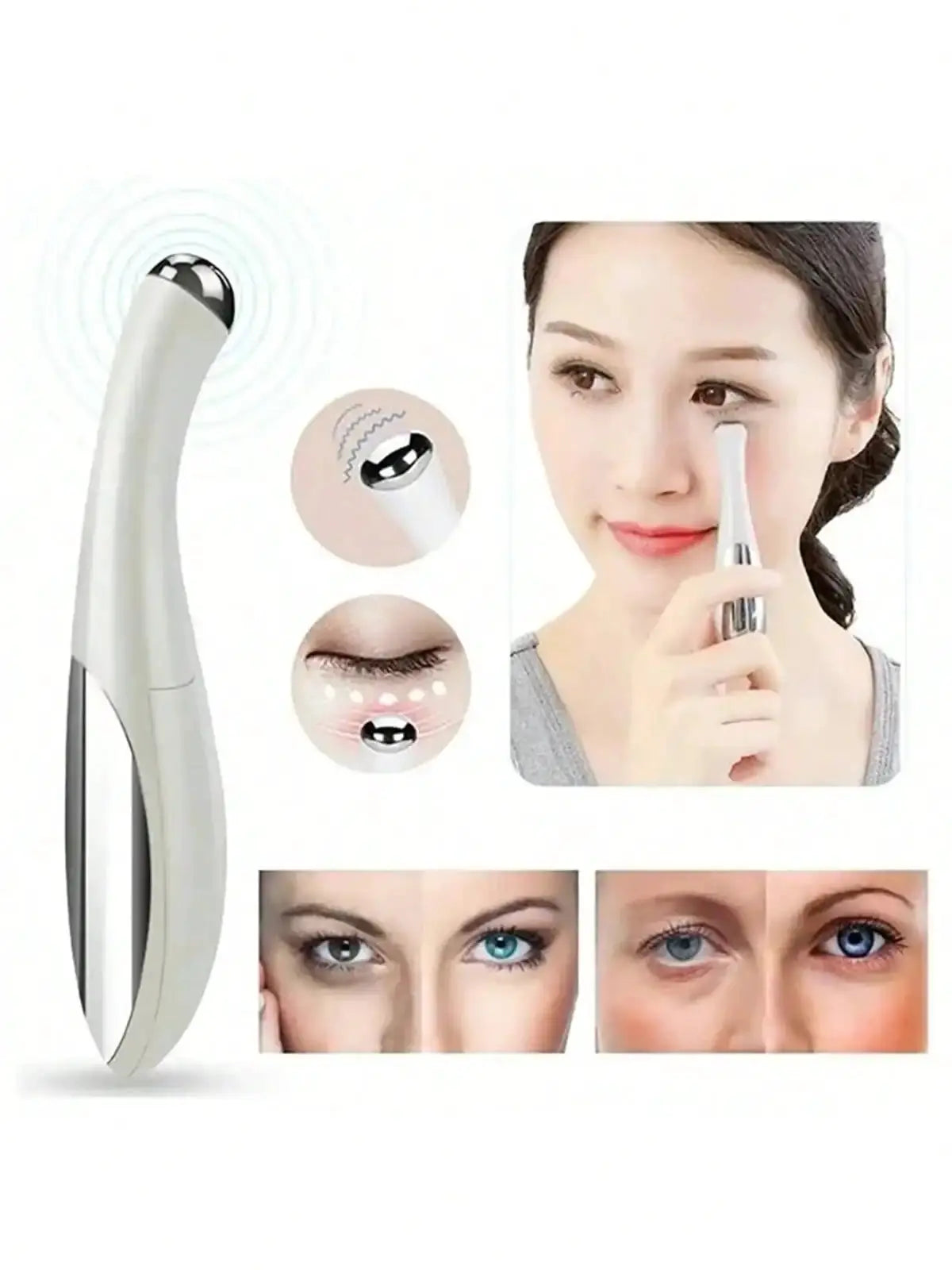 2026 Electric Eye Massager wand by Simples Market, white vibrating device for wrinkles and dark circles