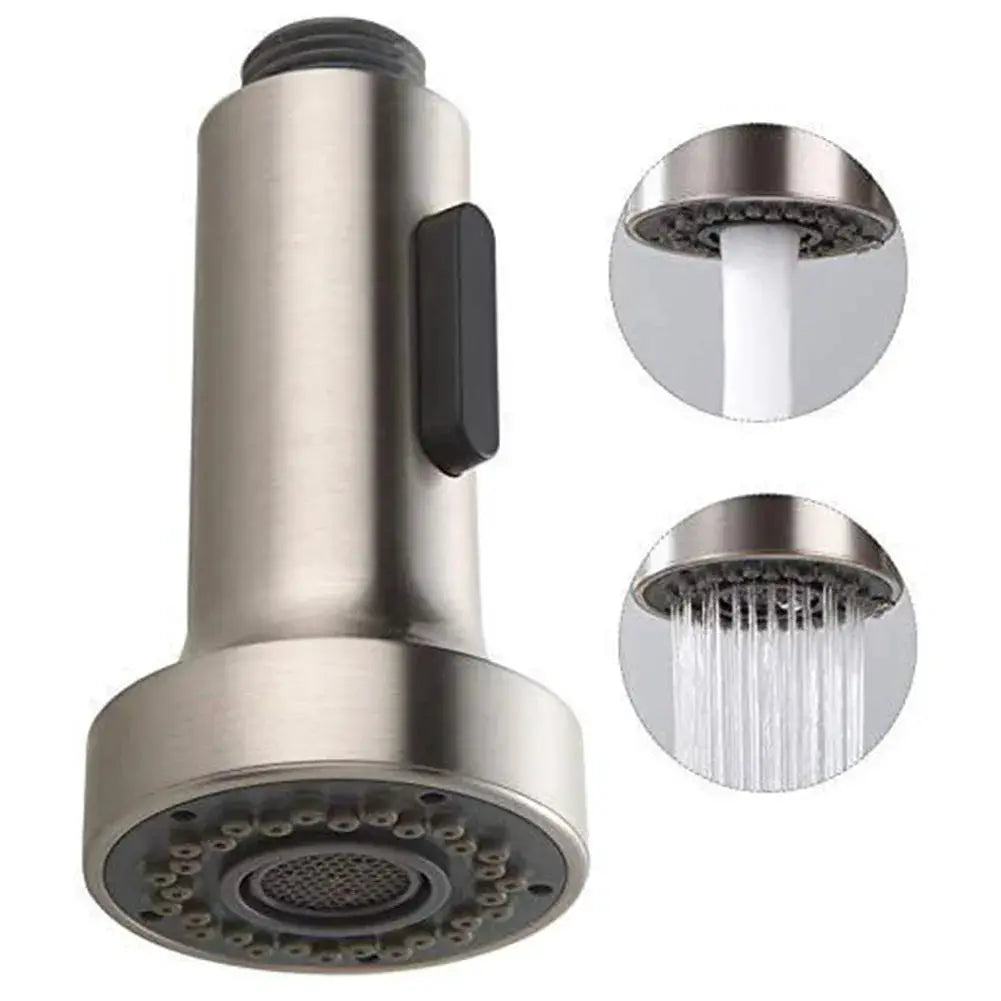 ABS kitchen faucet spray head replacement for pull-down and pull-out faucet, stainless steel finish with black lever.