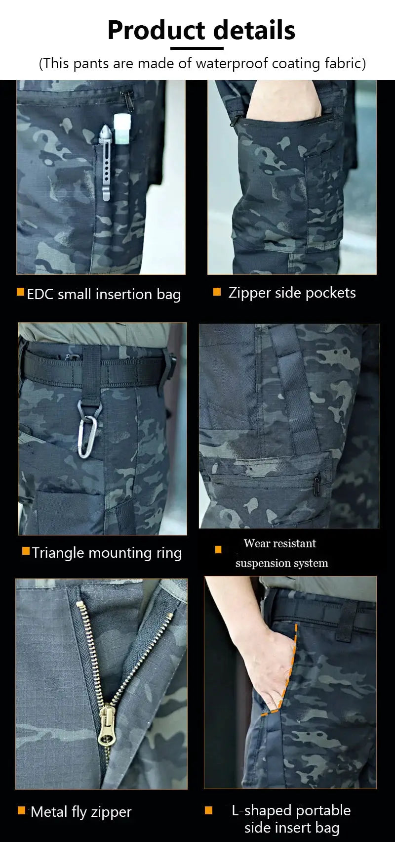 Simples Market New Tactical Work Pants Men Outdoor Cargo Trousers camo waterproof fabric with multiple pockets.