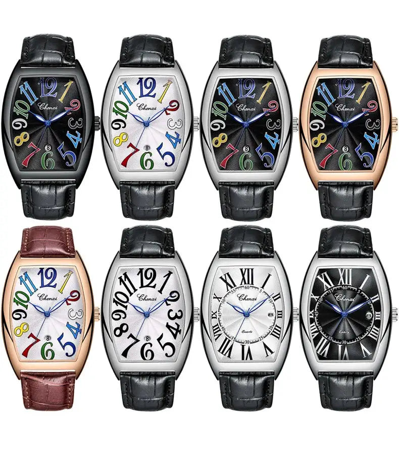 CHENXI men's watches set of 8 with leather straps and colorful luminous dials