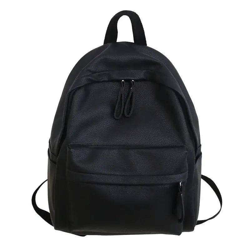 HOCODO PU leather backpack, black teen school bag with front zip pocket and top handle