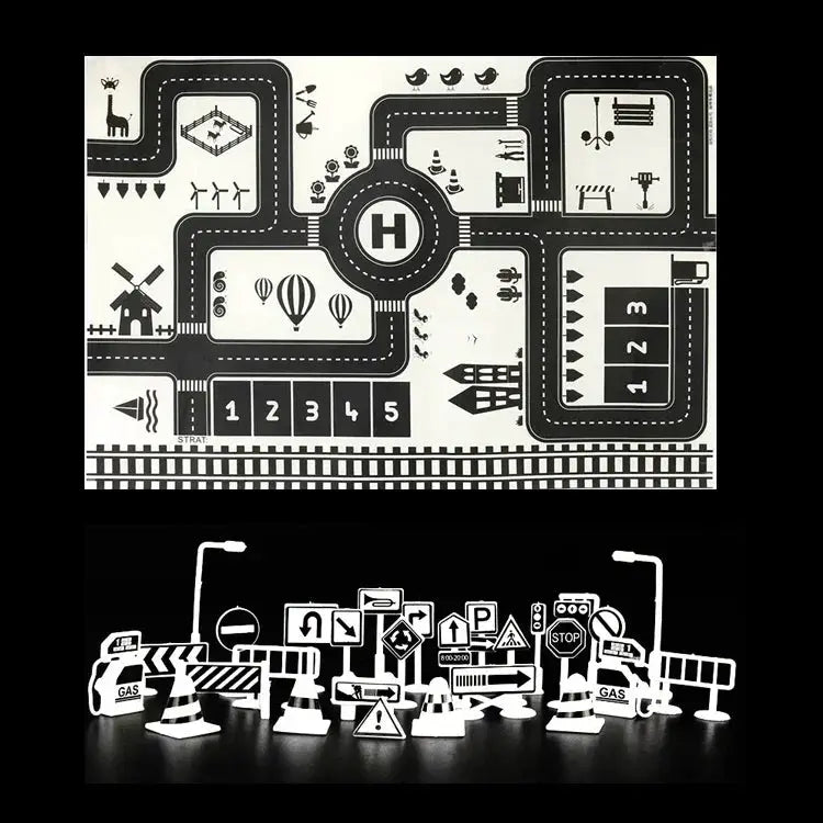 City Traffic Road Map Play Mat For Toddlers With Roads Buildings Parking Lots And Traffic Signs