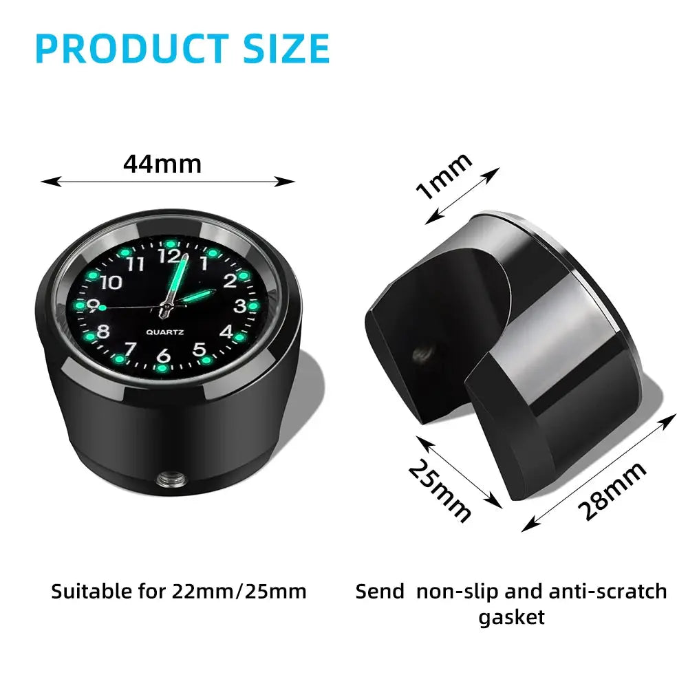 TrailForge Aluminum Quartz Handlebar Mount Watch Luminous Waterproof Time Display For Motorcycles Scooters Bicycles