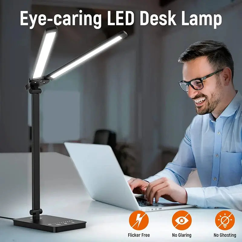 Double Head LED Desk Lamp by Simples Market, black dual swing-arm desk lamp for home office