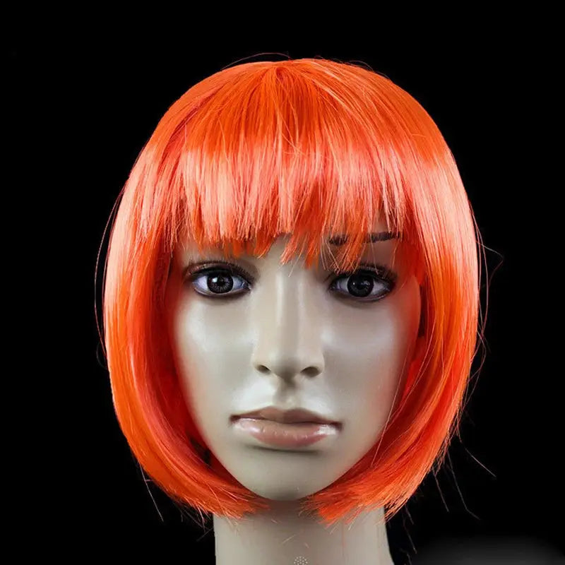 Bob wig by Simples Market, bright orange short bob synthetic wig for cosplay and daily wear