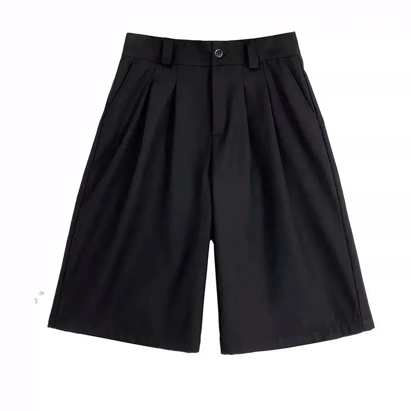 Mauroicardi men's soft black high-waist pleated shorts by Simples Market, loose straight-cut summer pants