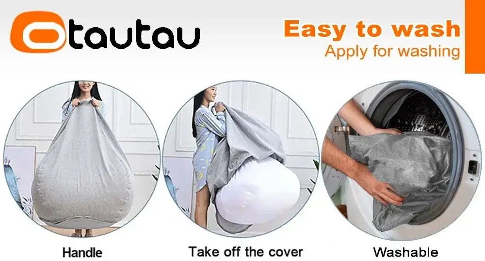 OTAUTAU 70cm bean bag sofa with filler, grey cotton-linen cover by Simples Market; washable and removable