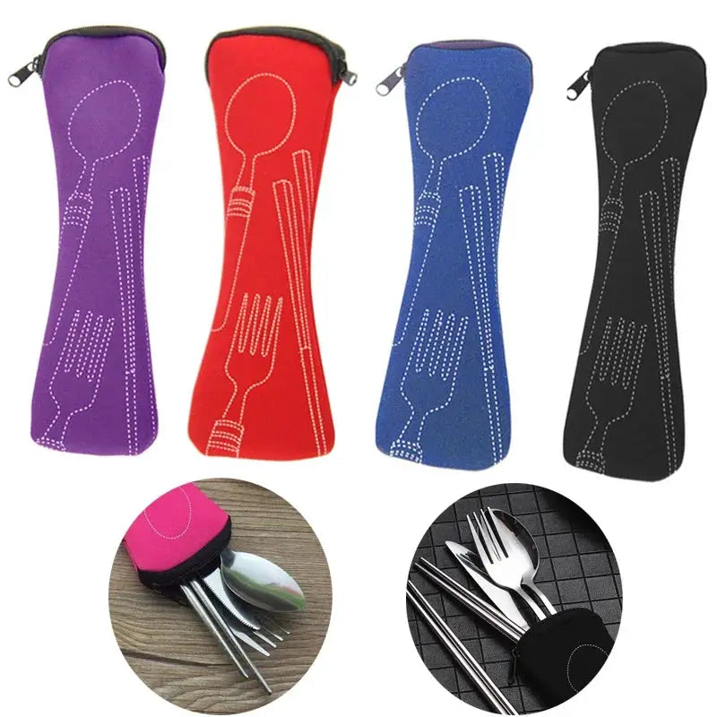 Portable Cutlery Storage Bag For Travel And Picnic Gear Fork Spoon Knife Pouch Organizer ABS Case