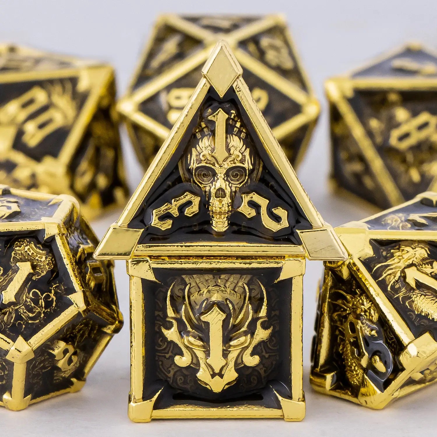 Skull And Dragon Metal Dice Set For Dungeons And Dragons Polyhedral Dice For Tabletop RPGs