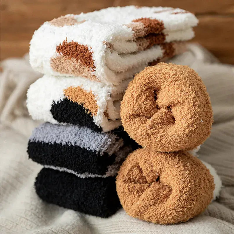 Kawaii Cartoon White Socks For Women Cute 3D Dog Paw Pattern Fleece Warm Home Floor Sleeping