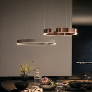 Nordic Ring LED pendant lamps, copper and white circular hanging lights, 2-piece set