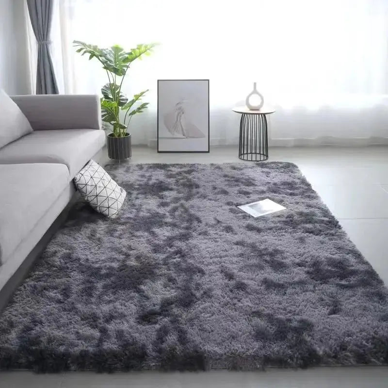 VIKAMA grey shag rug for living room, plush and large carpet mat in modern lounge