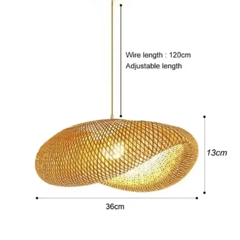 Handmade Vintage Bamboo Weaving LED Pendant Light Chandelier Living Room Kitchen Rattan Woven Lamp
